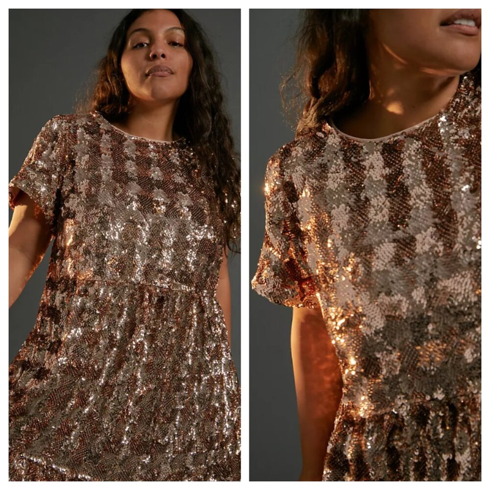 NWT ANTHROPOLOGIE Maeve Bernadette Sequined Tiered Showstopper Midi Dress M - Picture 12 of 12
